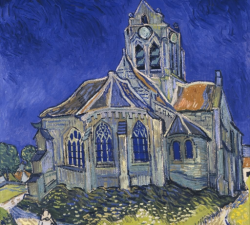 梵高油画作品《奥维尔教堂》 与荷兰奥维尔教堂实地实景对比赏析